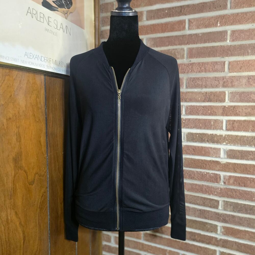 iHeartRaves Black Sheer Mesh Full Zip Lightweight Bomber Jacket Size S DS5141
